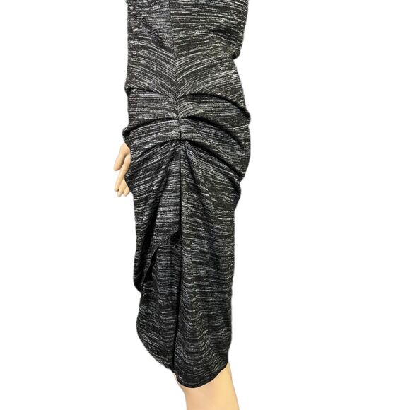 RD Style Womens Sheath Dress Pullover Faux Wrap Tulip Hem Black Gray Medium - Picture 9 of 12
